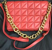Deep Red Vegan Leather Geometric Stitched Designer Purse W/ Gold Accents 202//195
